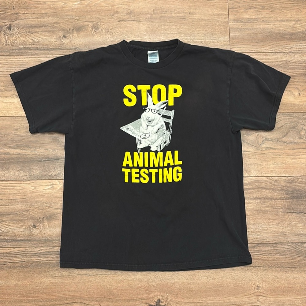 Vintage Stop Animal Testing Rabbit T Shirt Size Large - Picture 2 of 4
